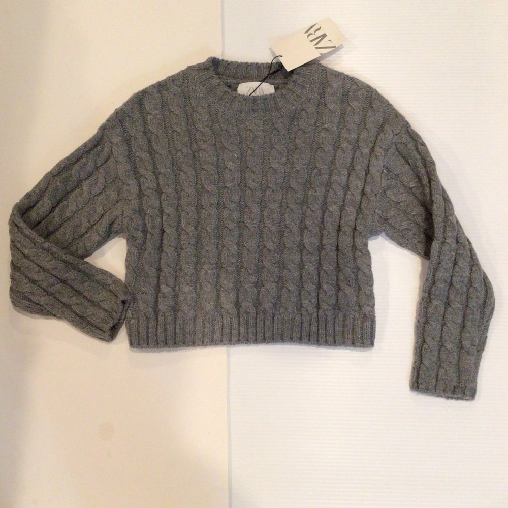 ZARA - Grey cable-knit cropped sweater